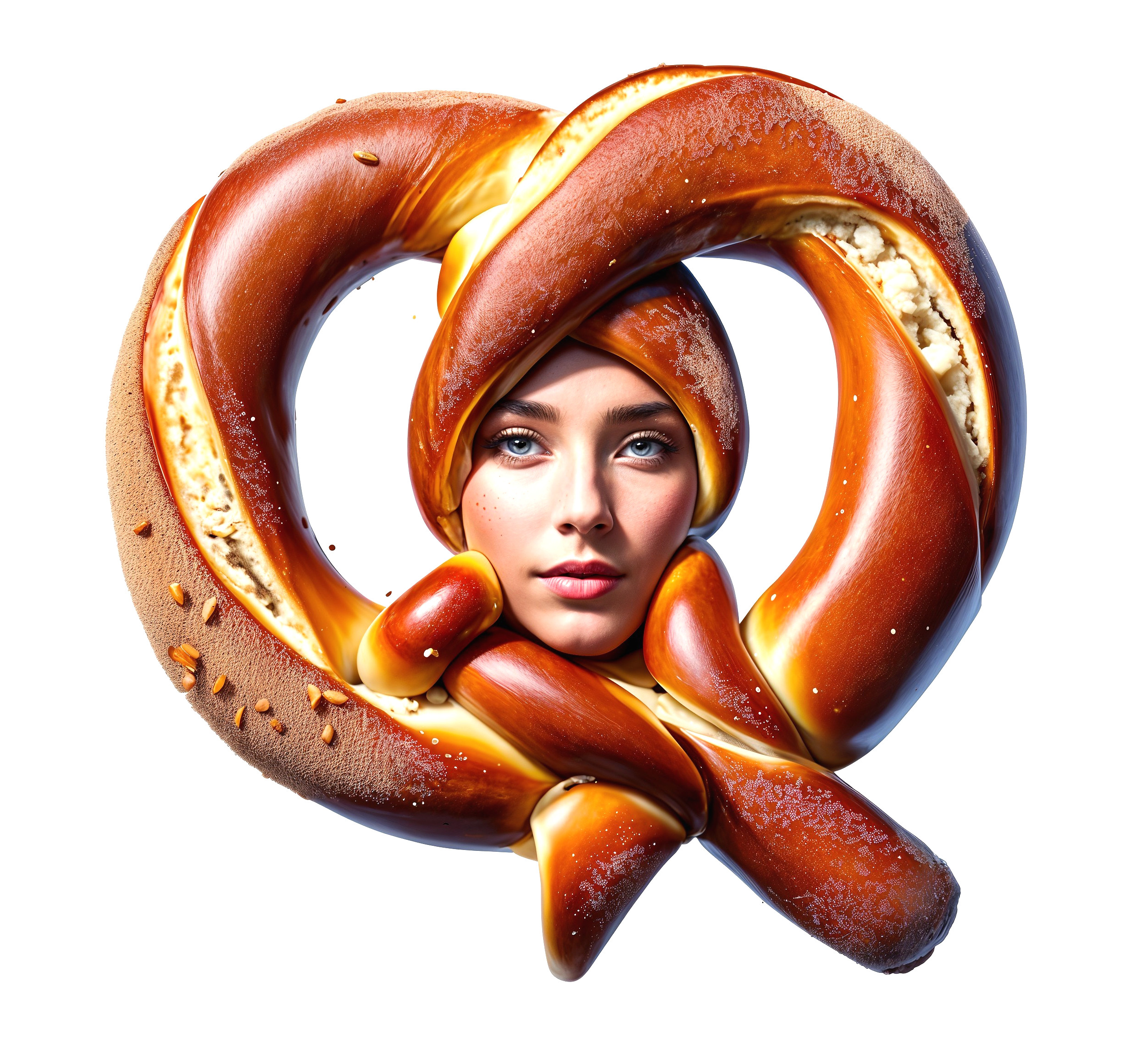 Surreal Image of Woman's Face in Twisted Pretzel Shape