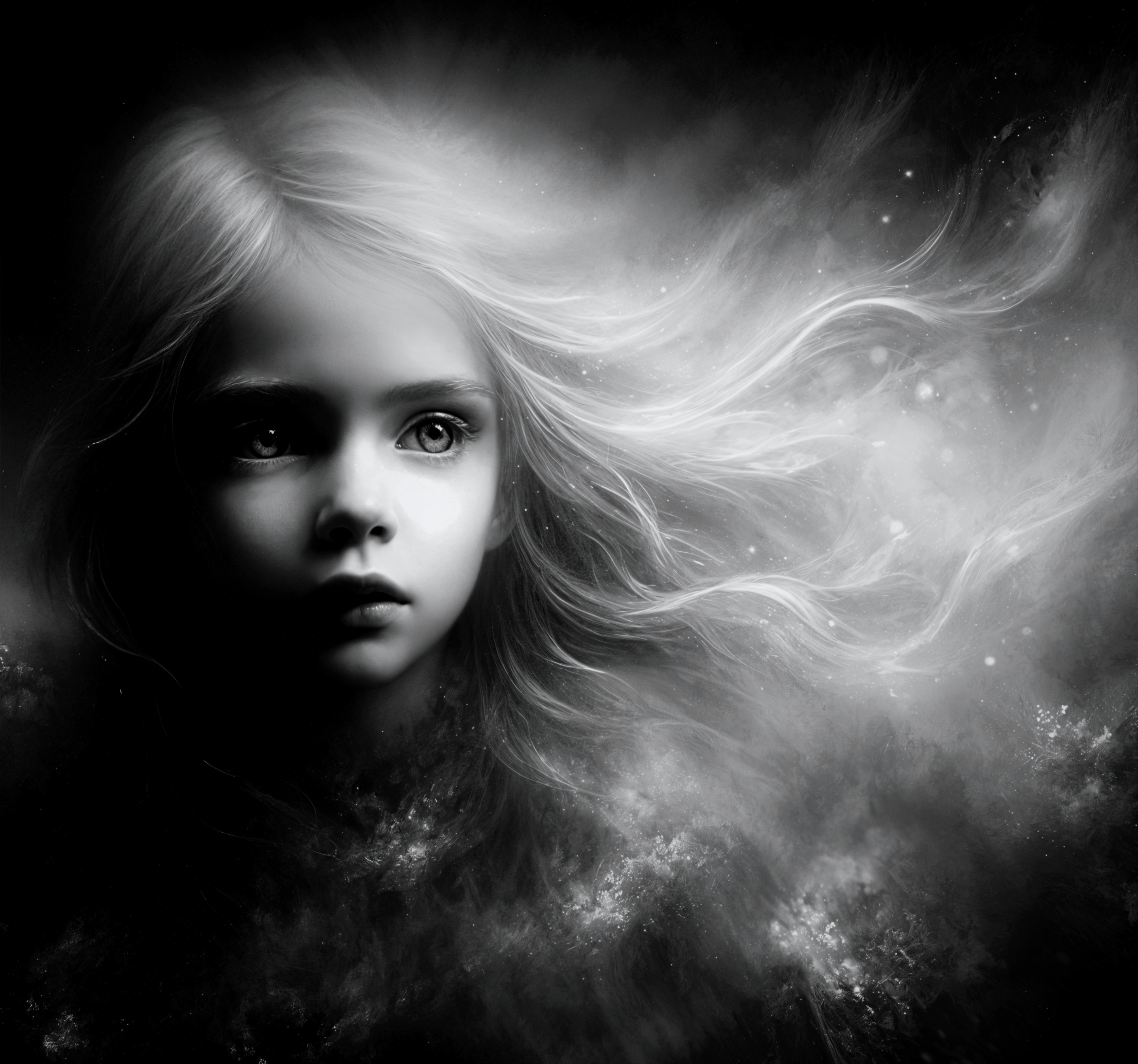 Ethereal Portrait of a Young Girl in Dark Background