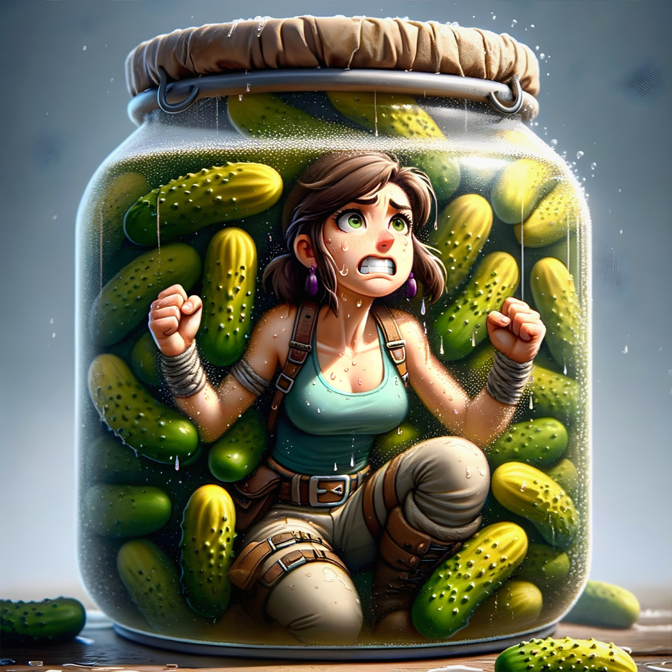 Illustration of a woman trapped in a pickle jar