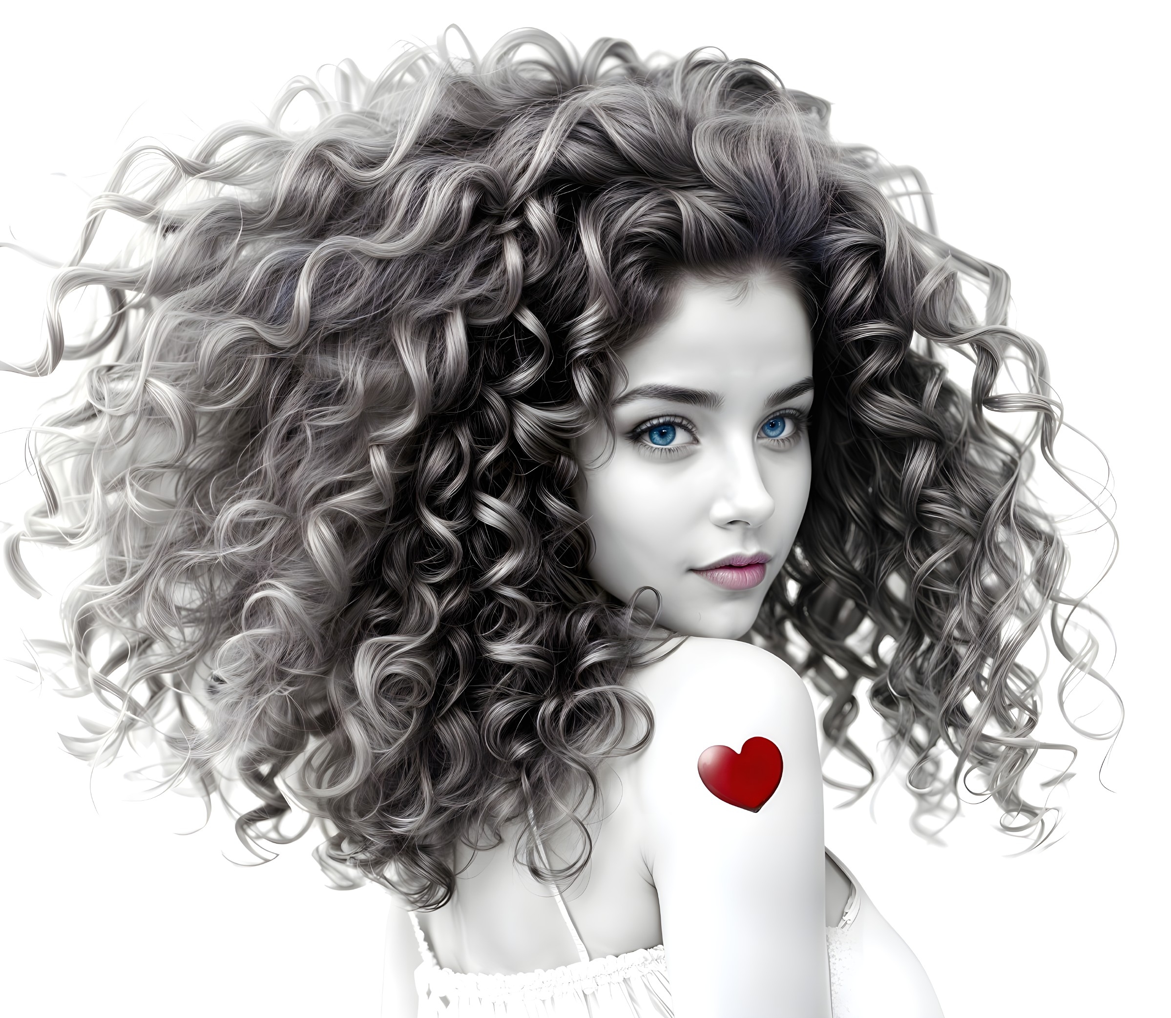 Monochrome Portrait of a Woman with Curly Hair