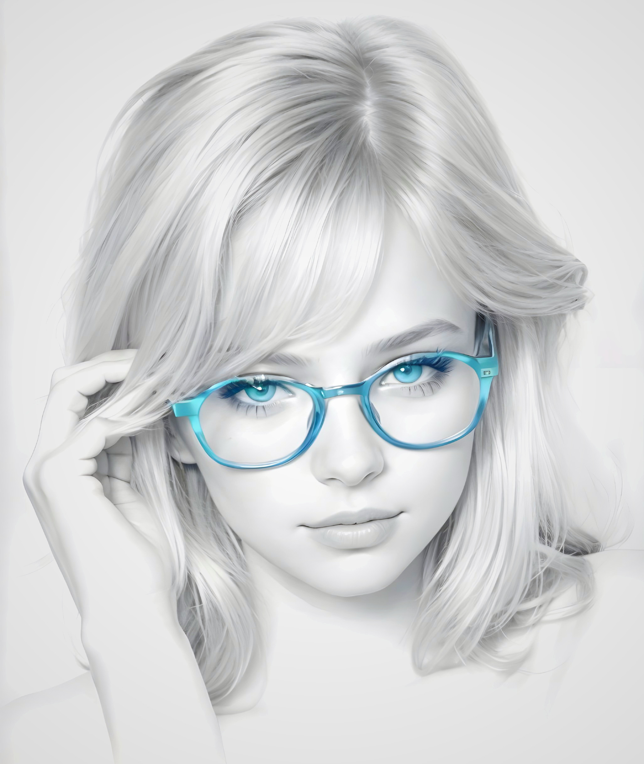 Close-Up Portrait of a Young Woman with Turquoise Glasses