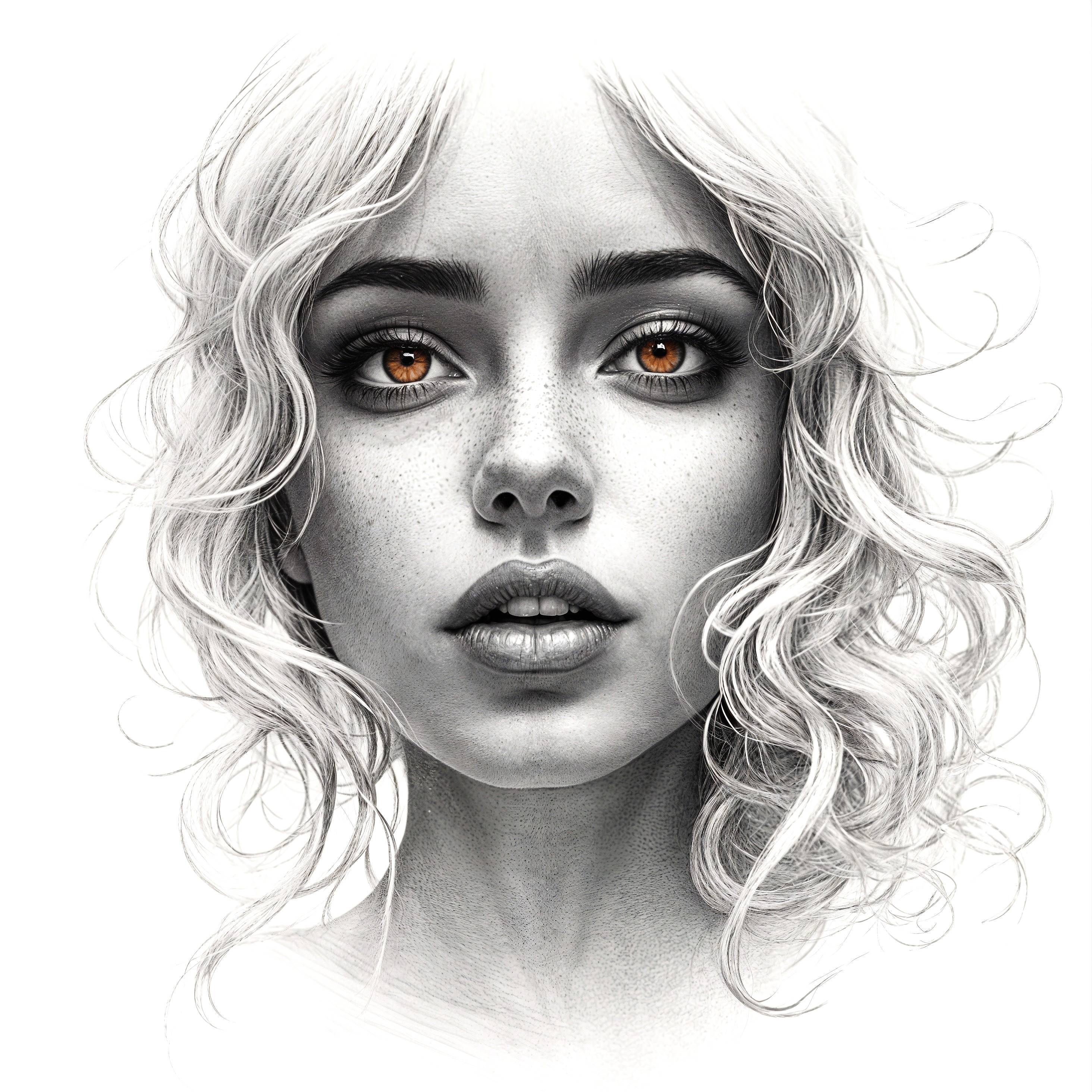 Monochrome Portrait of a Young Woman with Orange Eyes