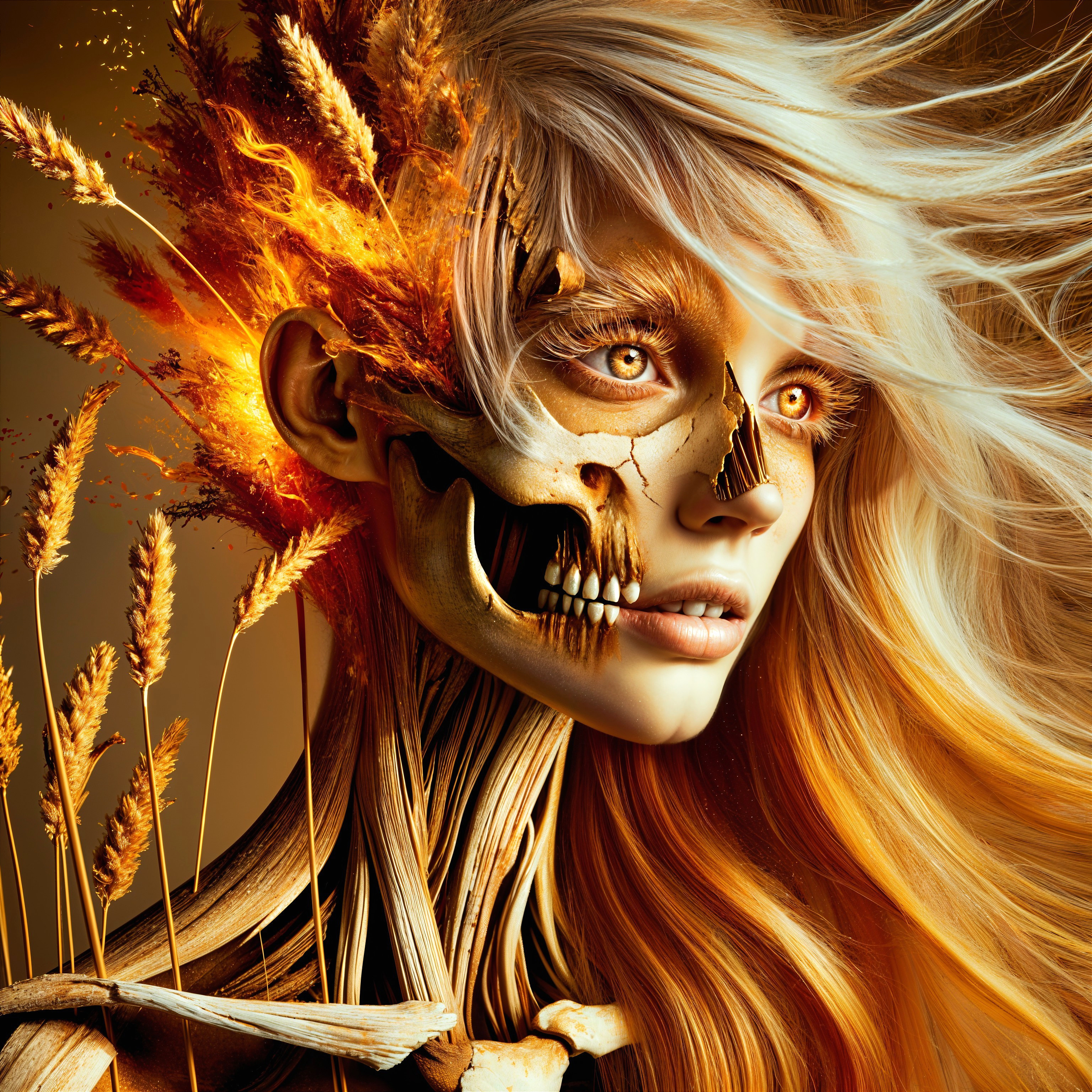 Surreal Portrait of Woman with Skeletal Features