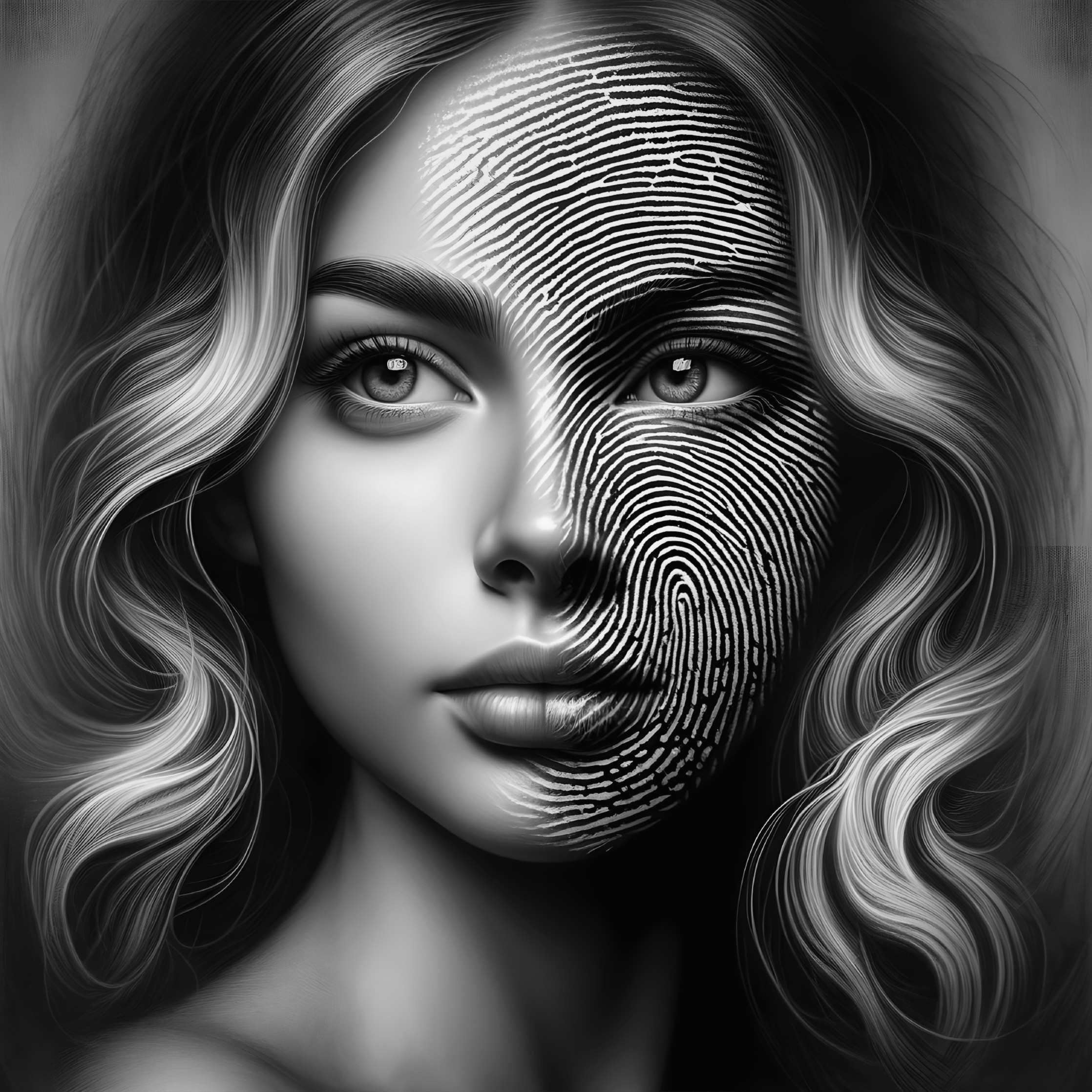 Portrait of a Woman with Fingerprint Patterns