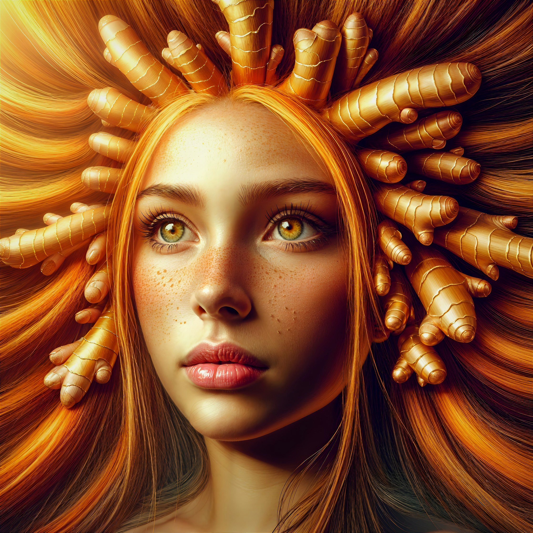 Portrait of a Young Woman with Orange Hair and Freckles