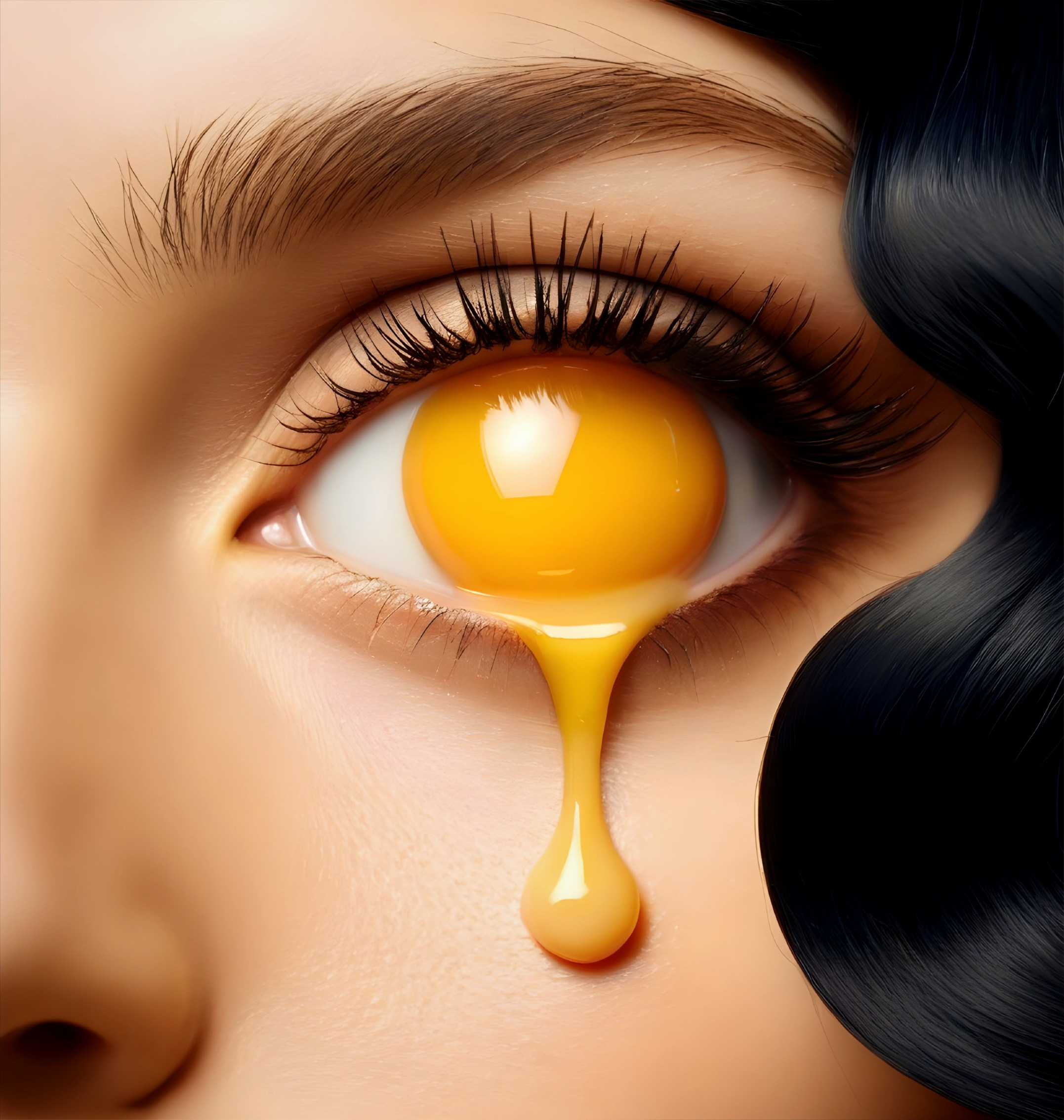 Close-up of a woman's face with egg yolk detail