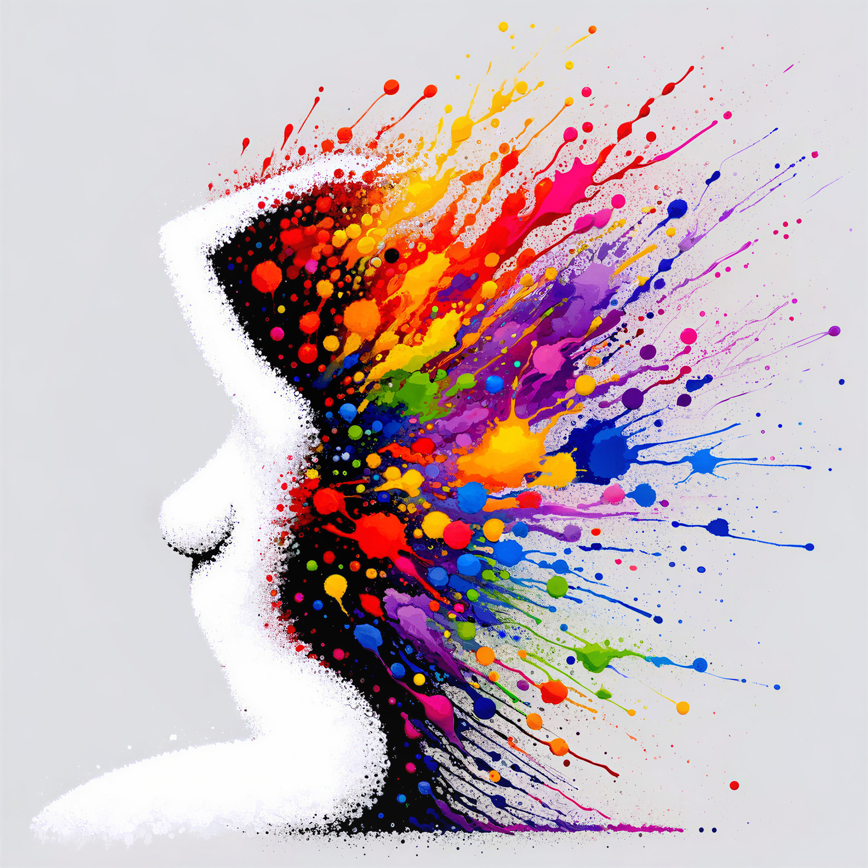 Silhouette Profile with Colorful Paint Burst Design