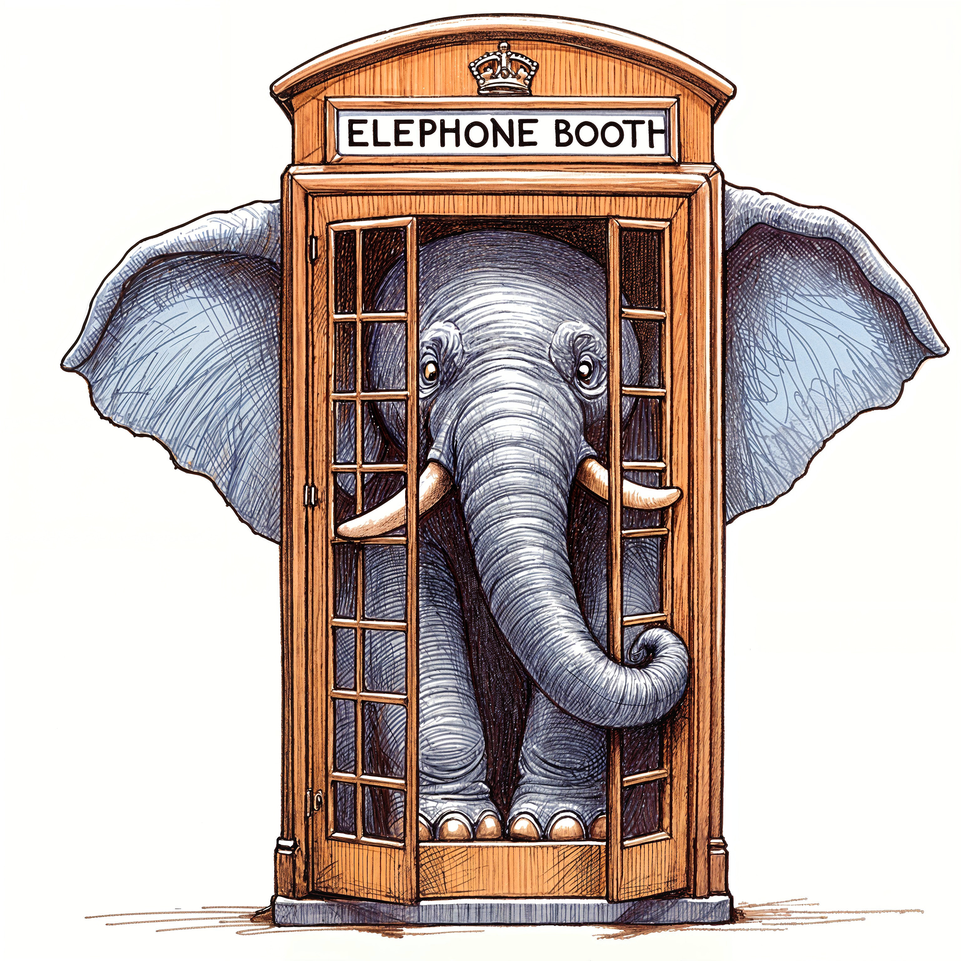 Elephant in British Phone Booth with Humorous Spelling