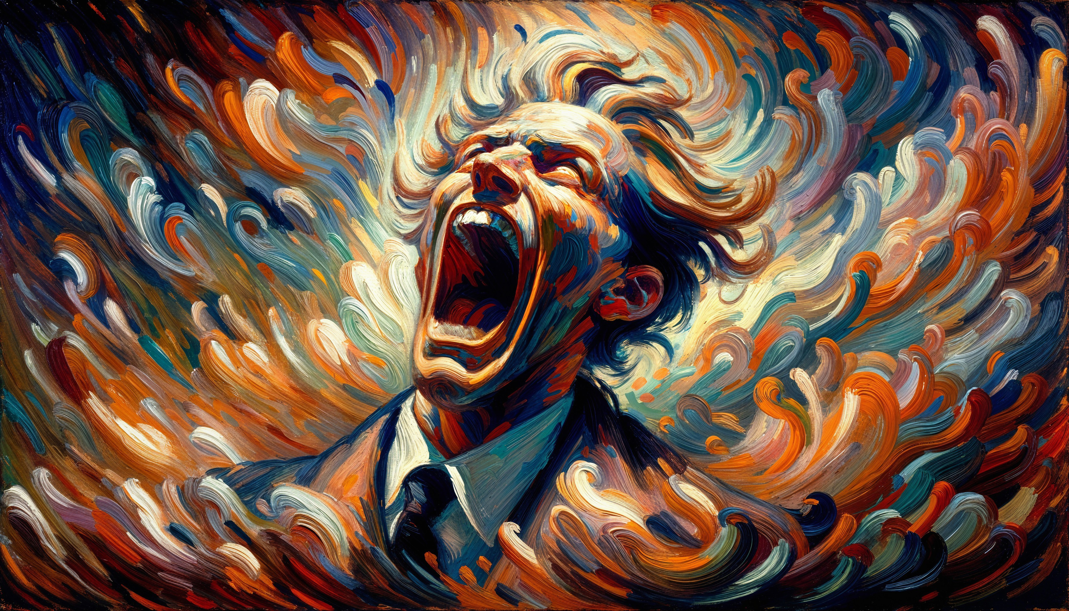 Dynamic Portrait of a Man in a Suit Mid-Scream