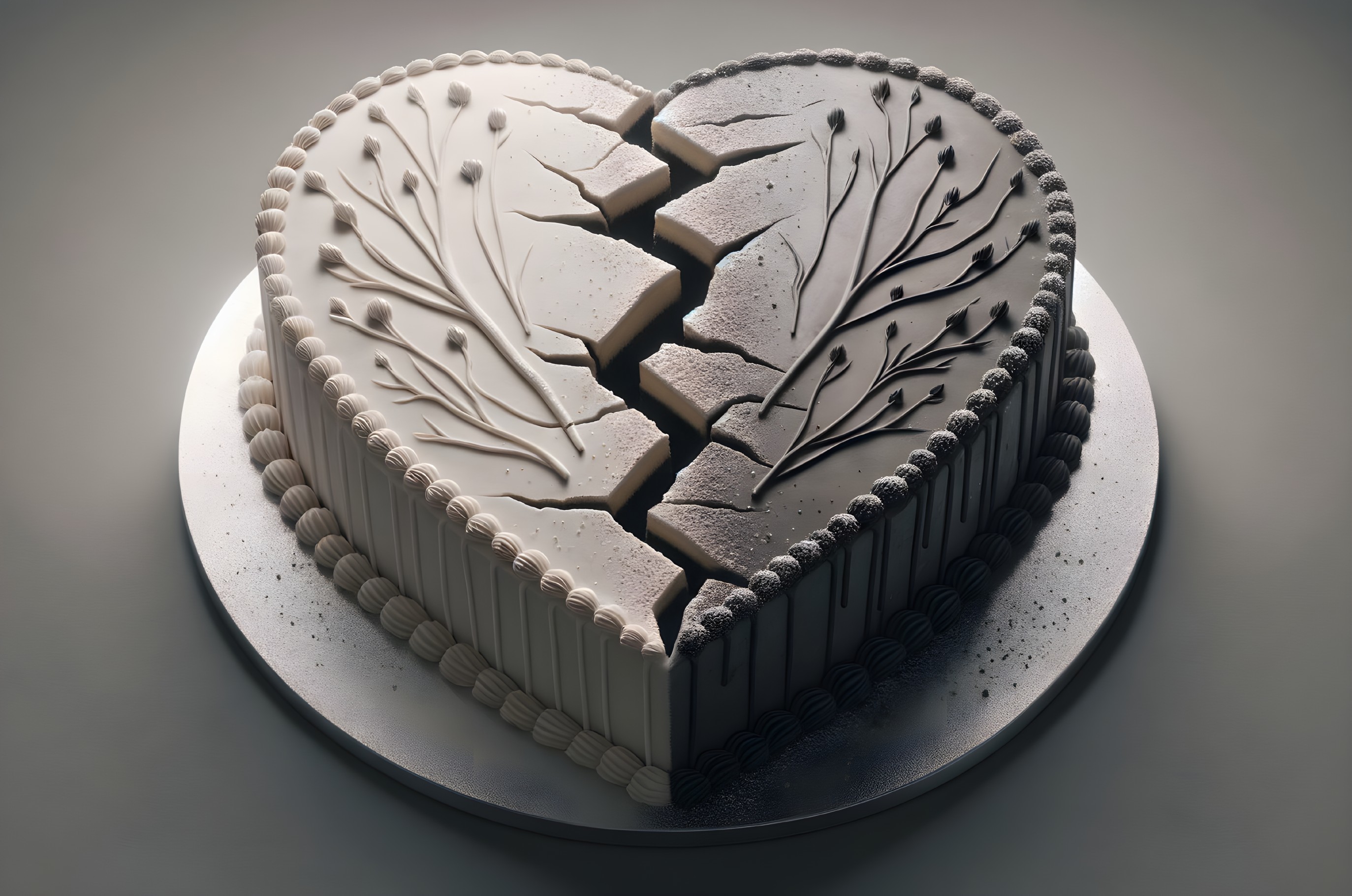 Heart-Shaped Cake with Contrasting Design Elements