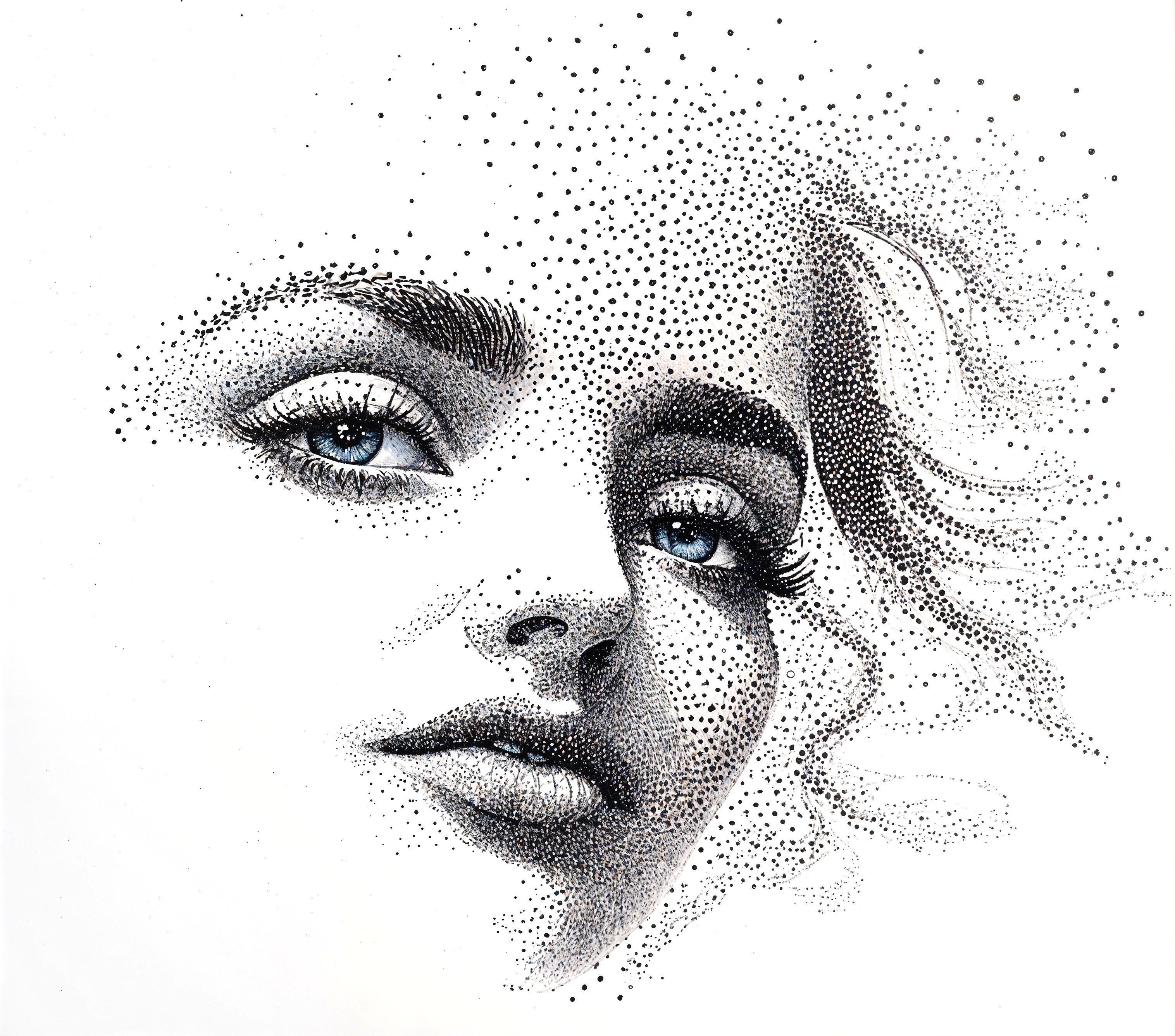 Close-Up of Woman's Face with Intricate Dot Work