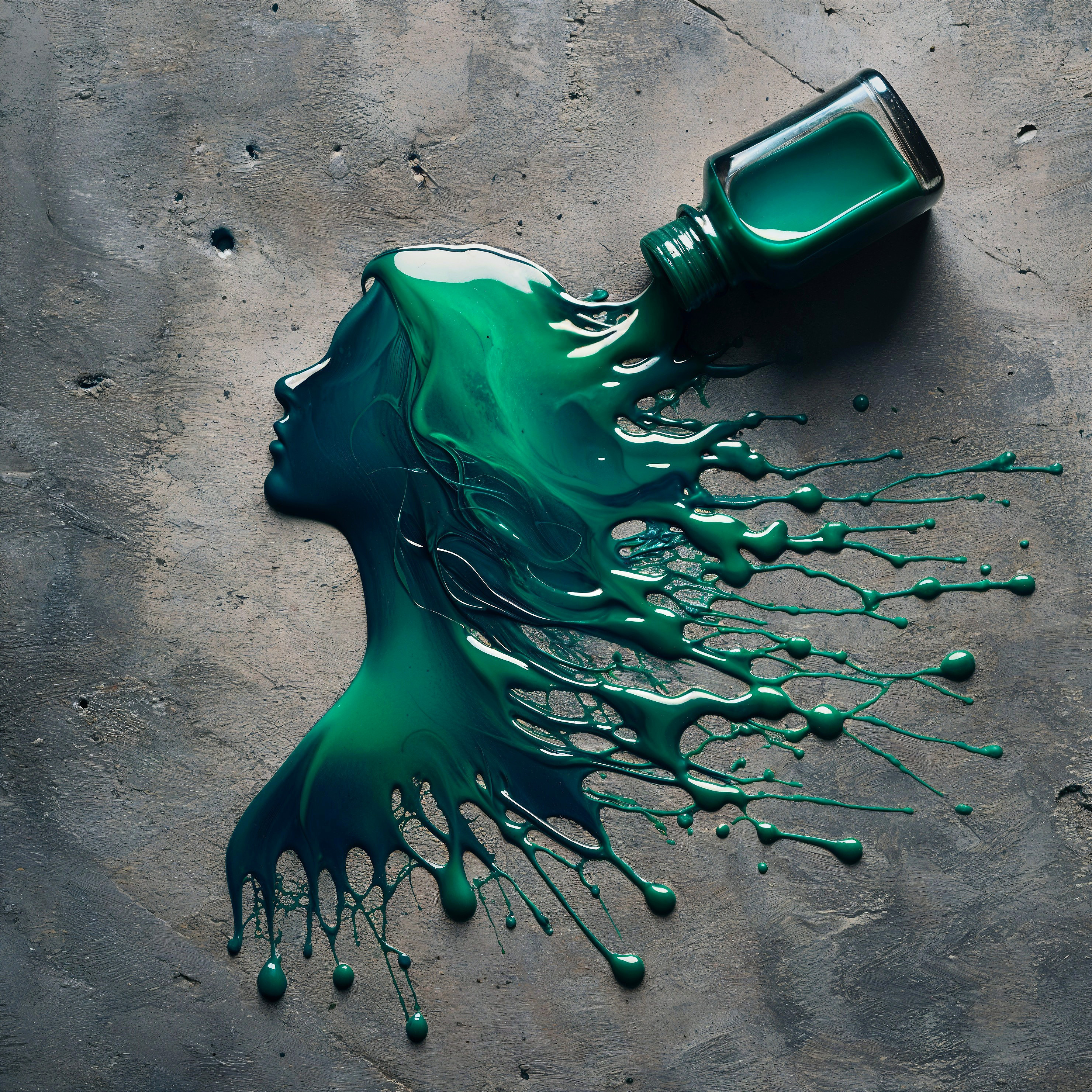 Silhouette of a Woman in Flowing Green Paint