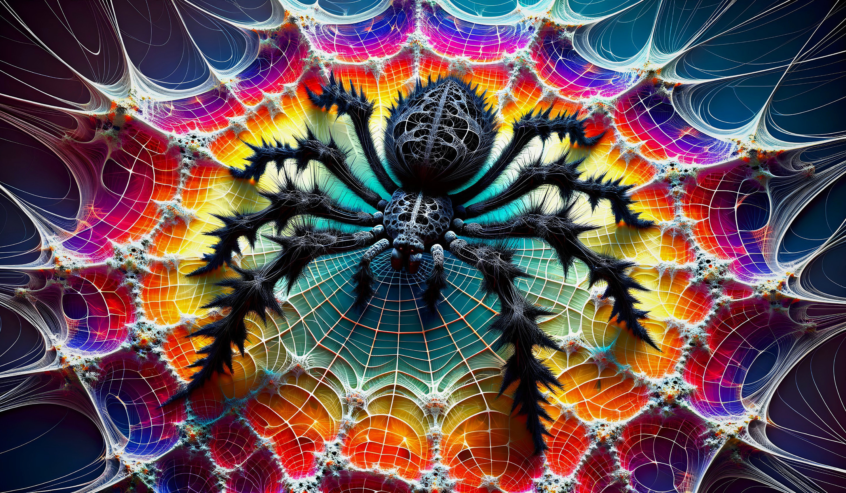 Fractal Design with Black Spider and Colorful Web