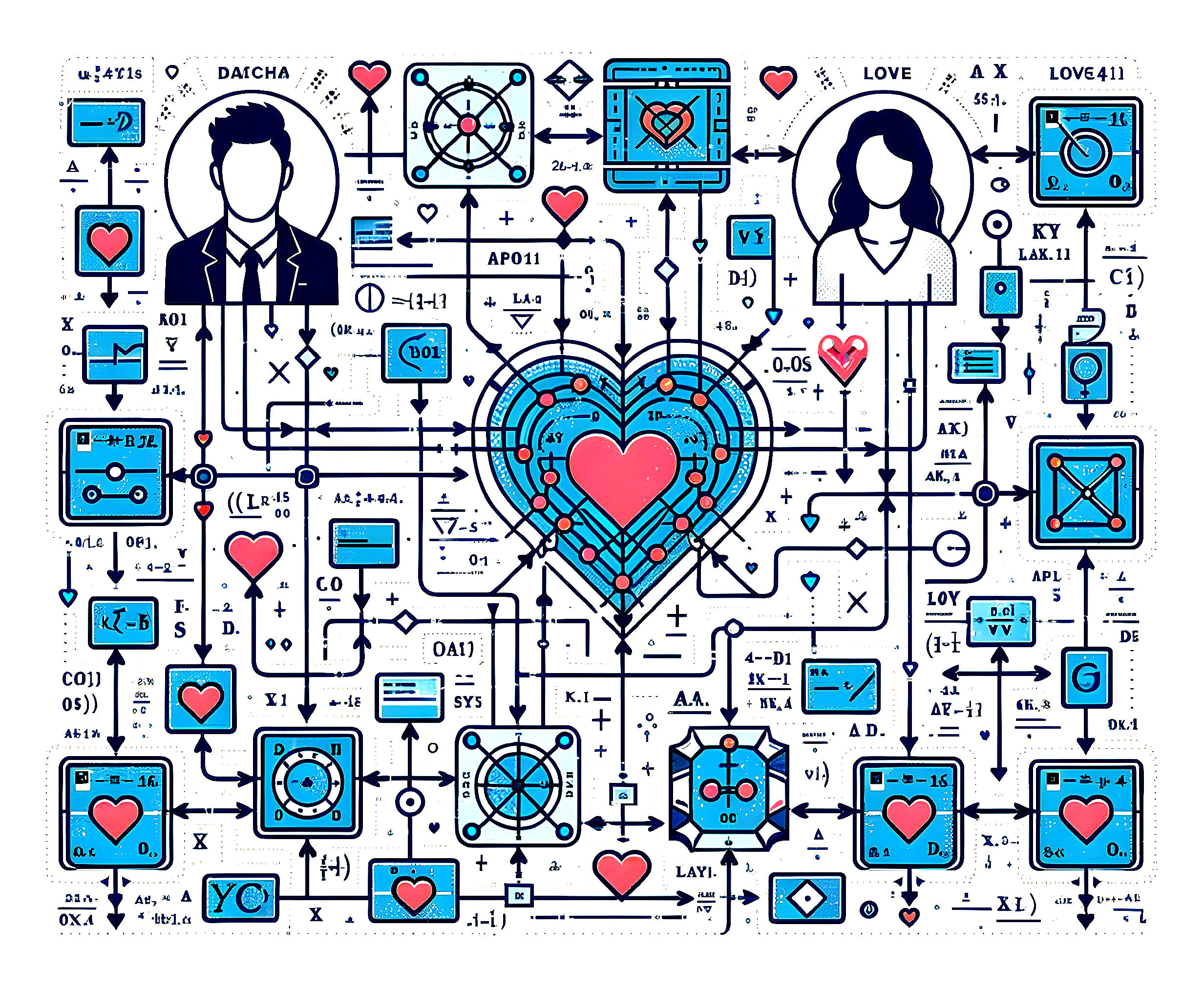 Interconnected Symbols Depicting Love and Science