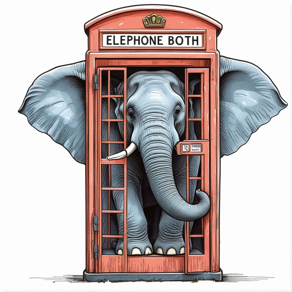 Elephant in British Phone Booth with Humorous Spelling