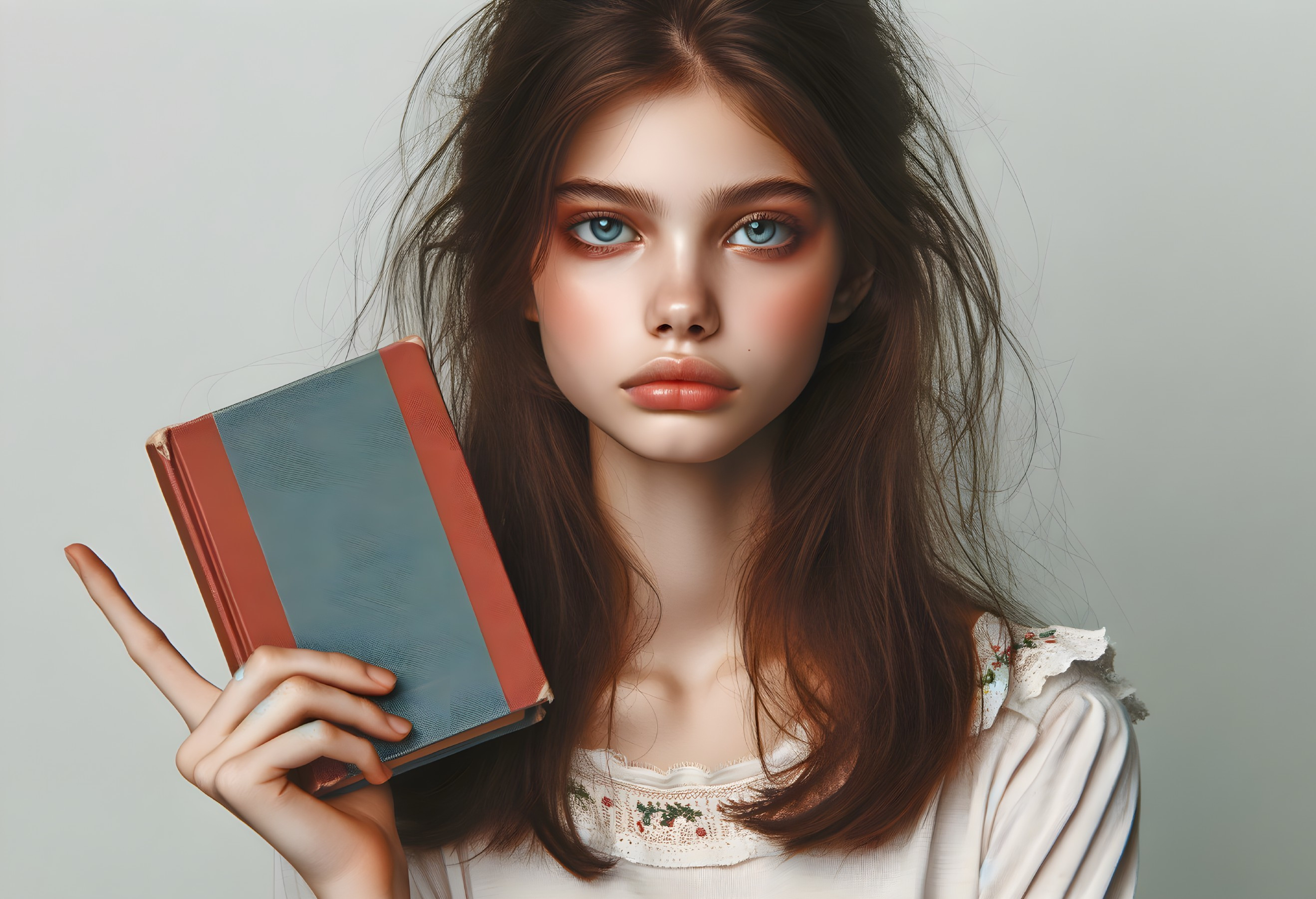 Digital Artwork: Young Woman with Blue Eyes and Book