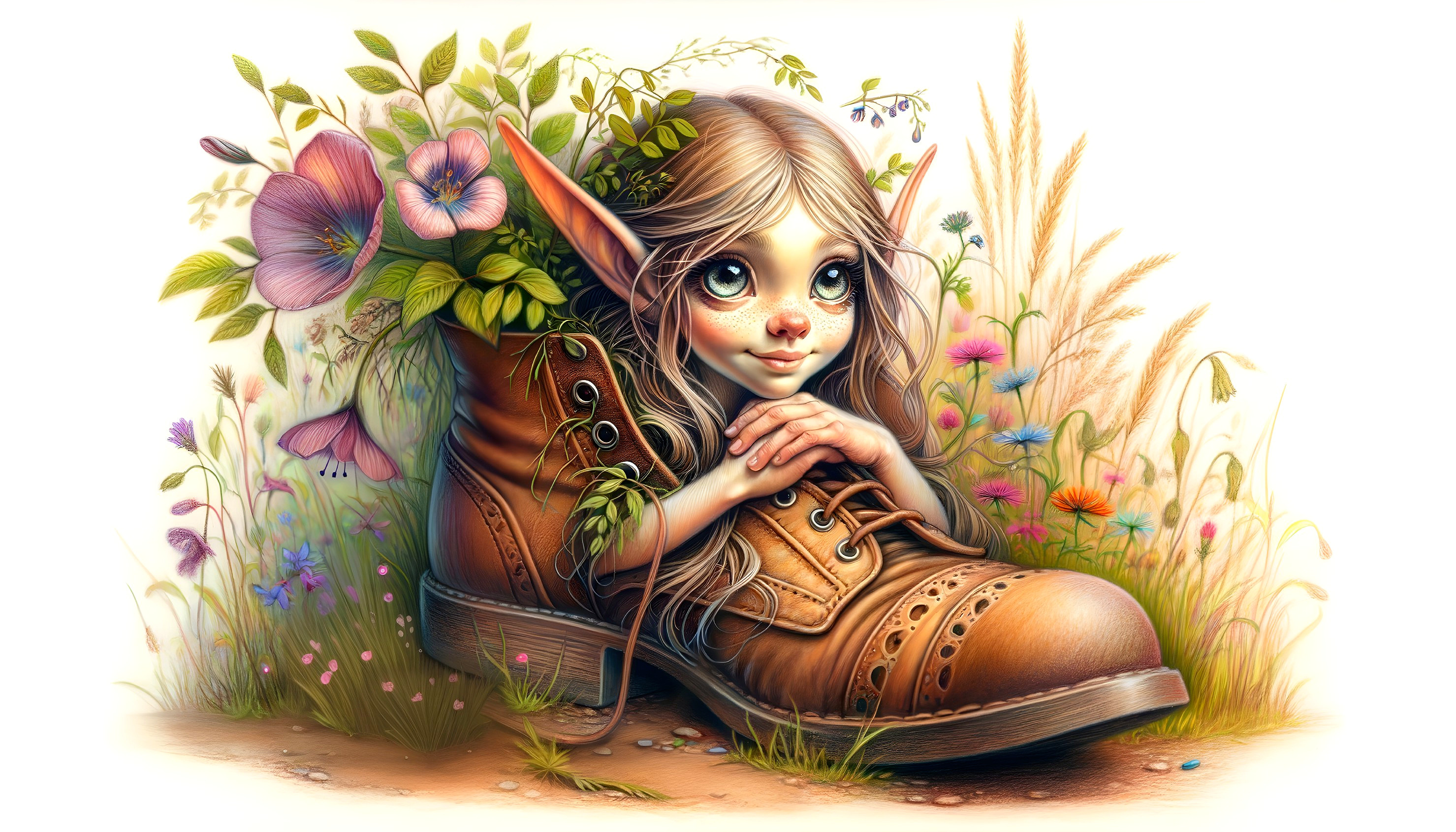 Whimsical Scene of a Girl in a Giant Leather Boot