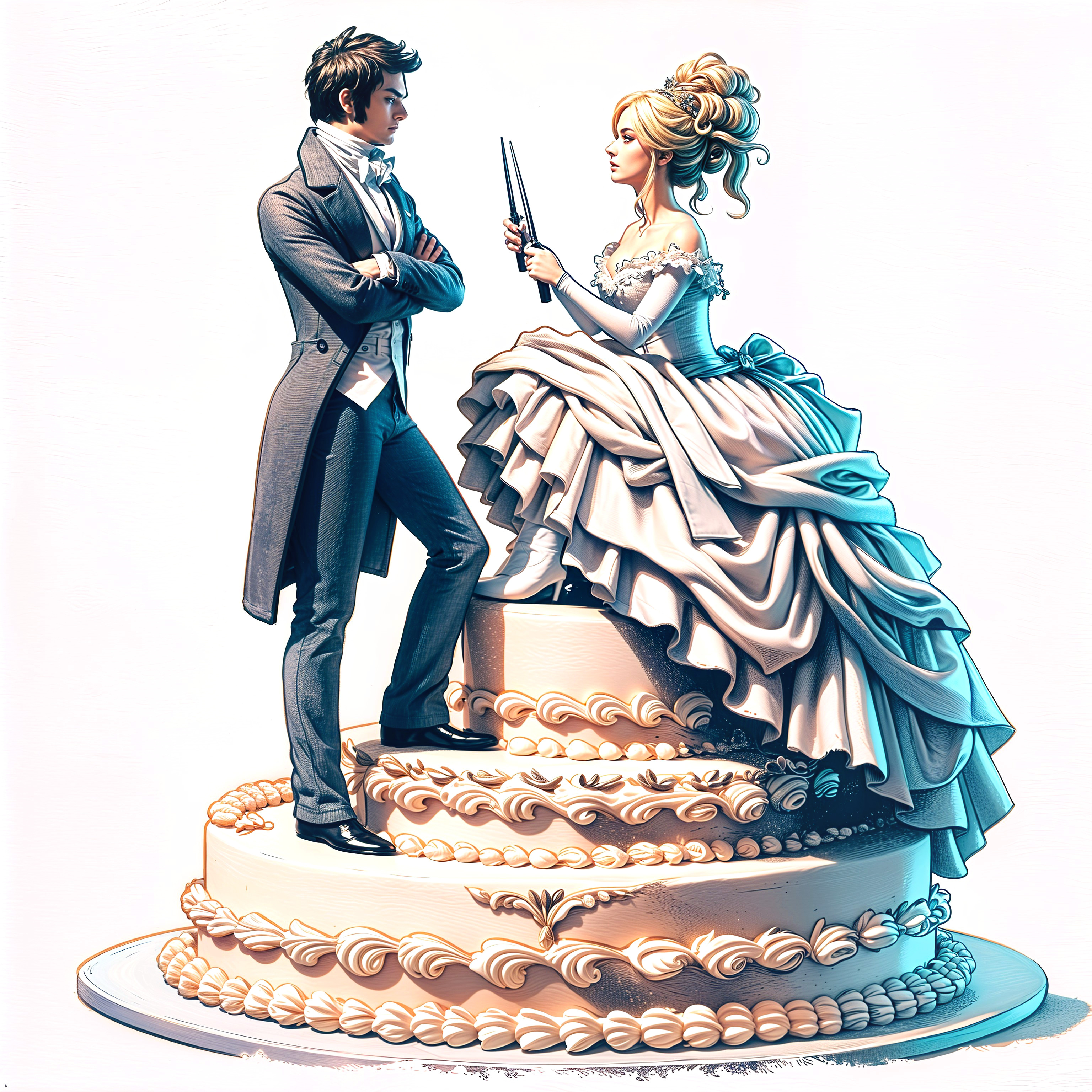Whimsical Wedding Cake with Unique Couple Toppers