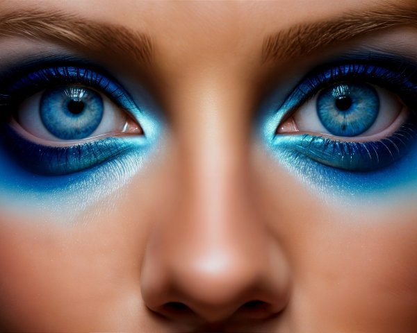 Close-up of a face with striking blue eye makeup