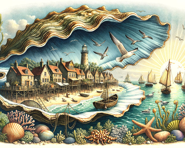 Coastal Village Inside a Giant Seashell Illustration