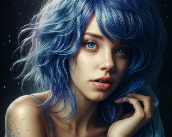 Portrait of a Young Woman with Blue Hair and Eyes