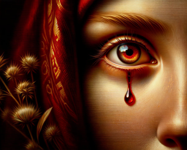 Haunting Portrait of a Young Girl with Red Accents