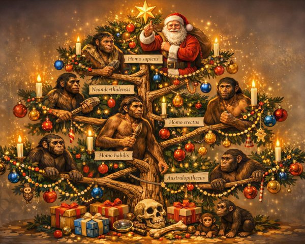 Christmas Tree Depicting Human Evolution with Hominids