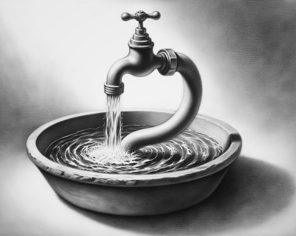 Graphite Cartoon of Heart-Shaped Water Flowing Tap