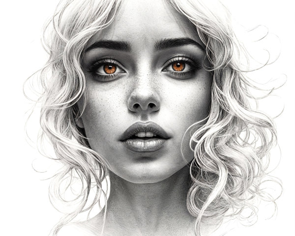 Monochrome Portrait of a Young Woman with Orange Eyes