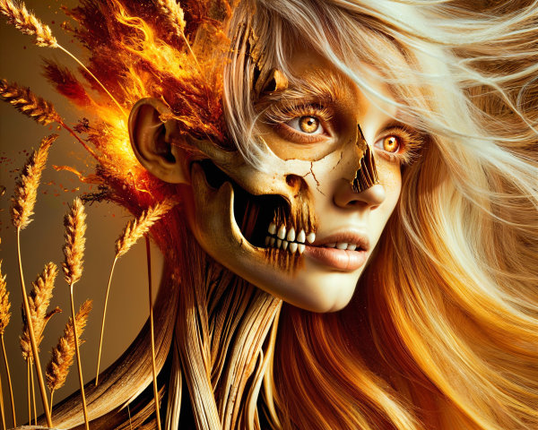 Surreal Portrait of Woman with Skeletal Features