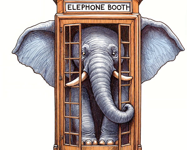 Elephant in British Phone Booth with Humorous Spelling