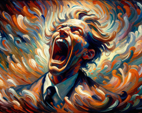 Dynamic Portrait of a Man in a Suit Mid-Scream