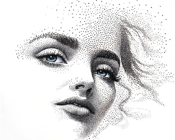 Close-Up of Woman's Face with Intricate Dot Work