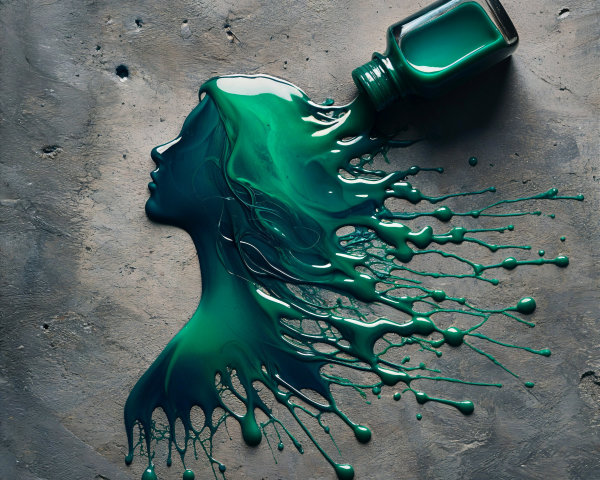 Silhouette of a Woman in Flowing Green Paint