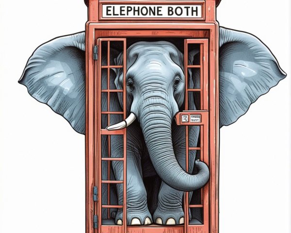 Elephant in British Phone Booth with Humorous Spelling