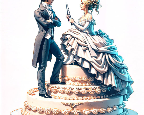 Whimsical Wedding Cake with Unique Couple Toppers