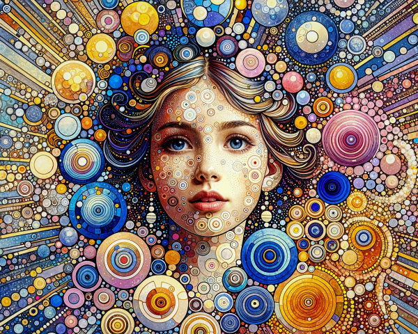 Whimsical Portrait of a Girl in Colorful Patterns