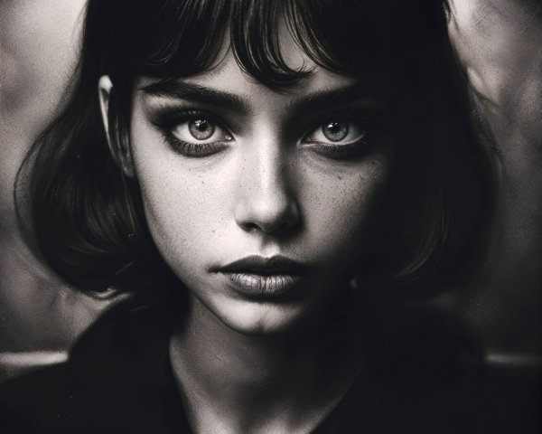 Portrait of a Young Woman with Bold Features and Shadows