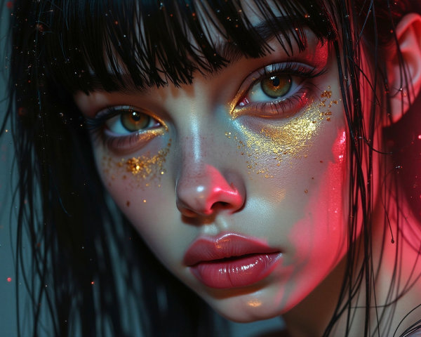 Close-up portrait of a fantasy anime girl with glitter