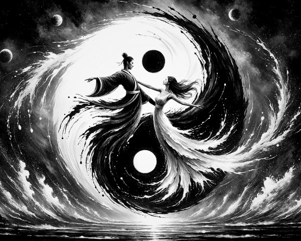 Swirling Black-and-White Design of Harmony and Balance