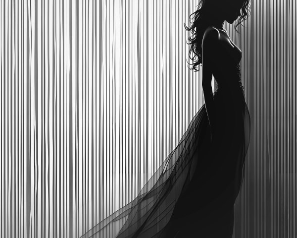Silhouette of a Woman in Elegant Gown with Vertical Lines