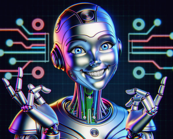 3D Humanoid Robot with Chrome Finish and Expressive Features