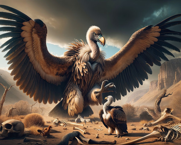 Colossal Vulture in Dramatic Desert Landscape