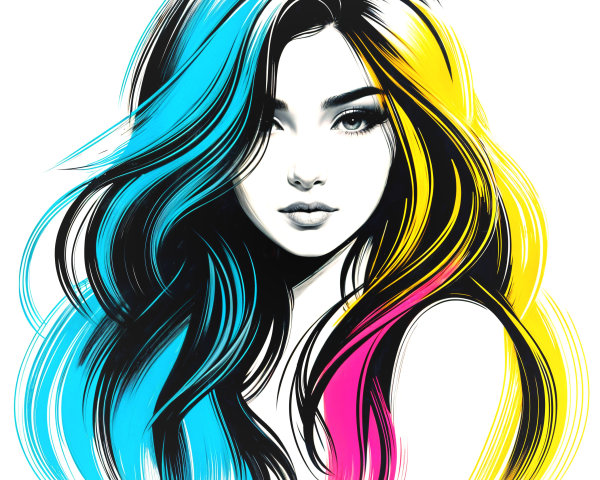 Vibrant Female Figure with Colorful Flowing Hair