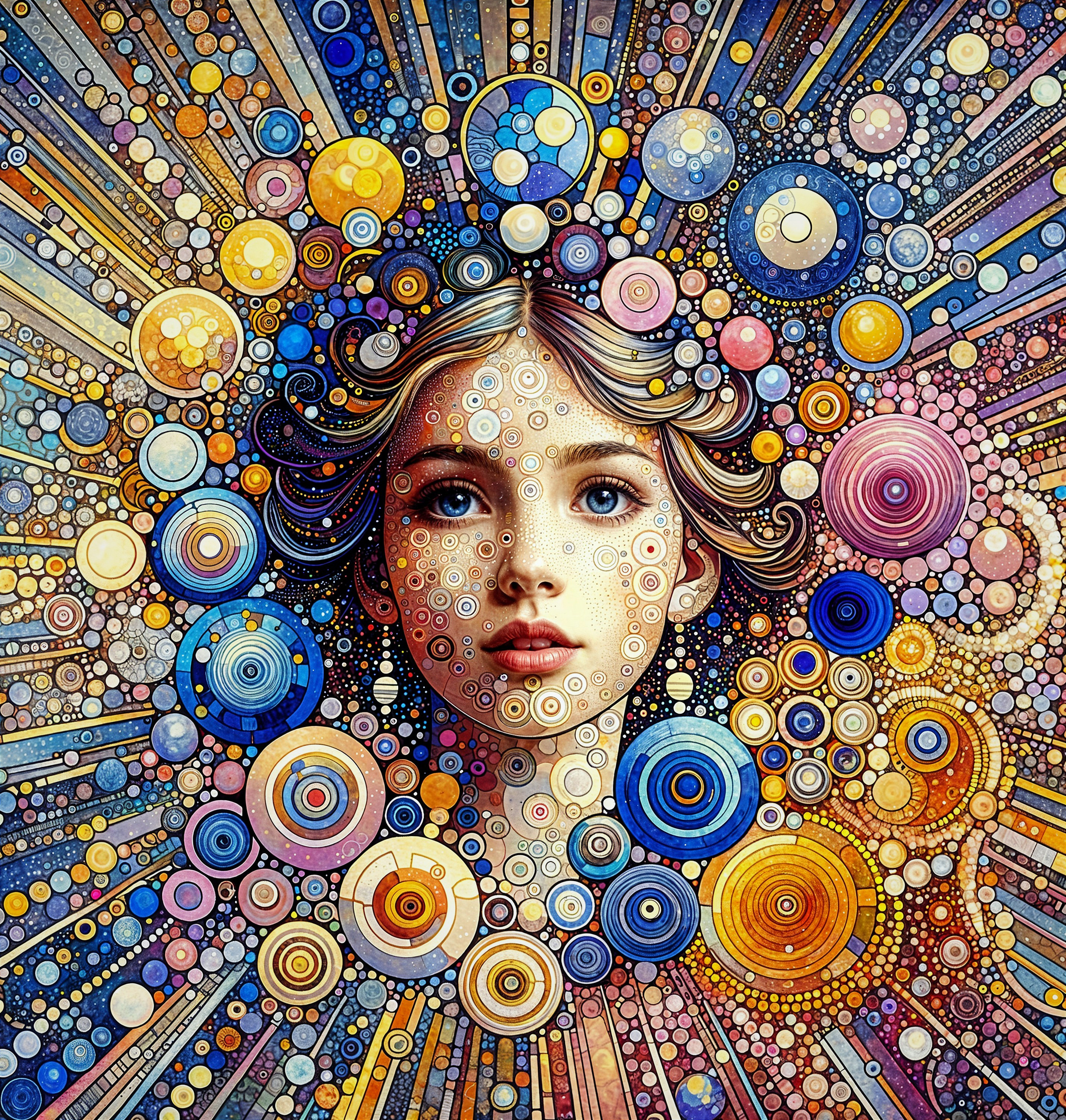 Whimsical Portrait of a Girl in Colorful Patterns