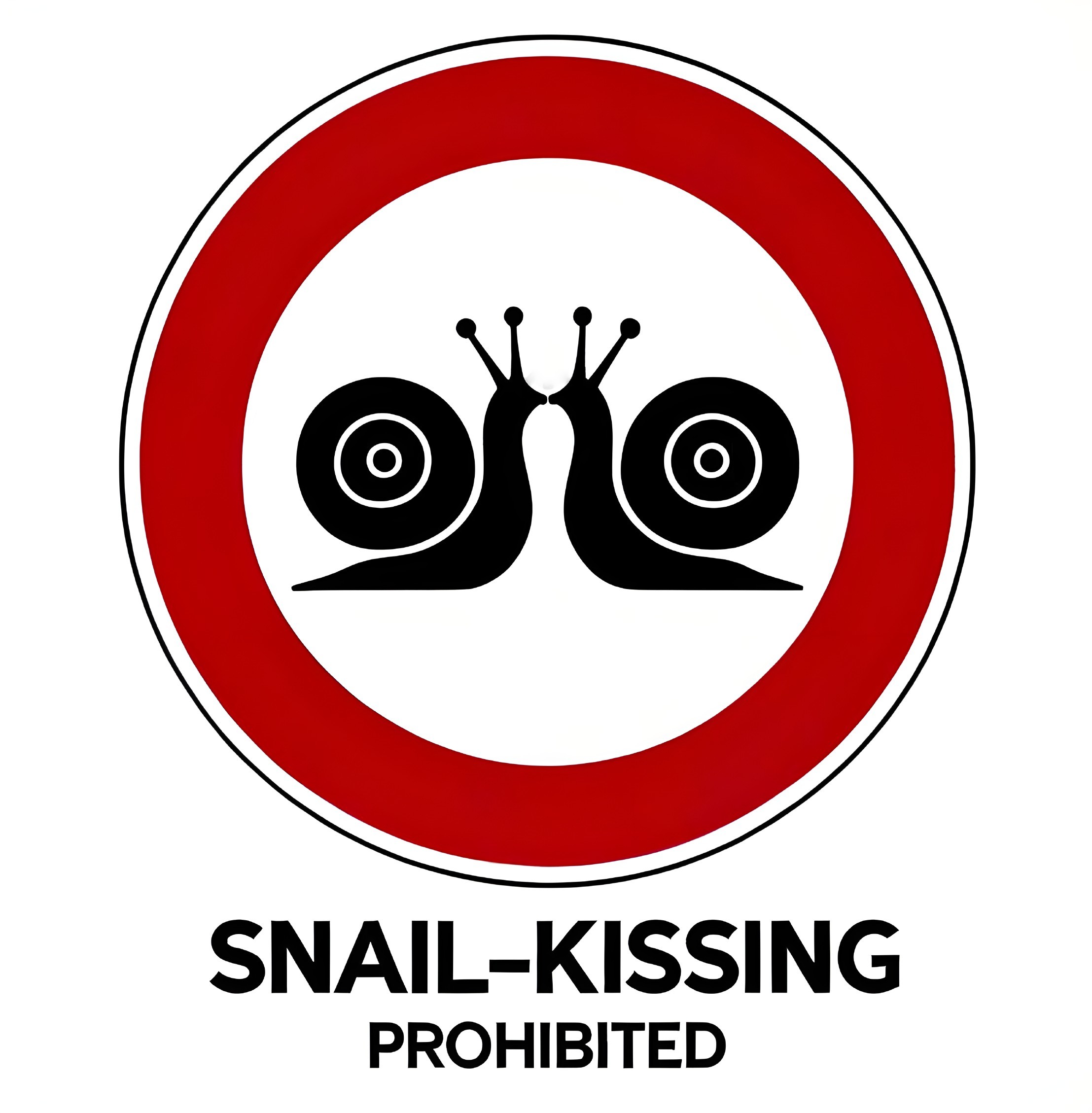 Stylized snails in red and white prohibited sign - "SNAIL-KISSING PROH