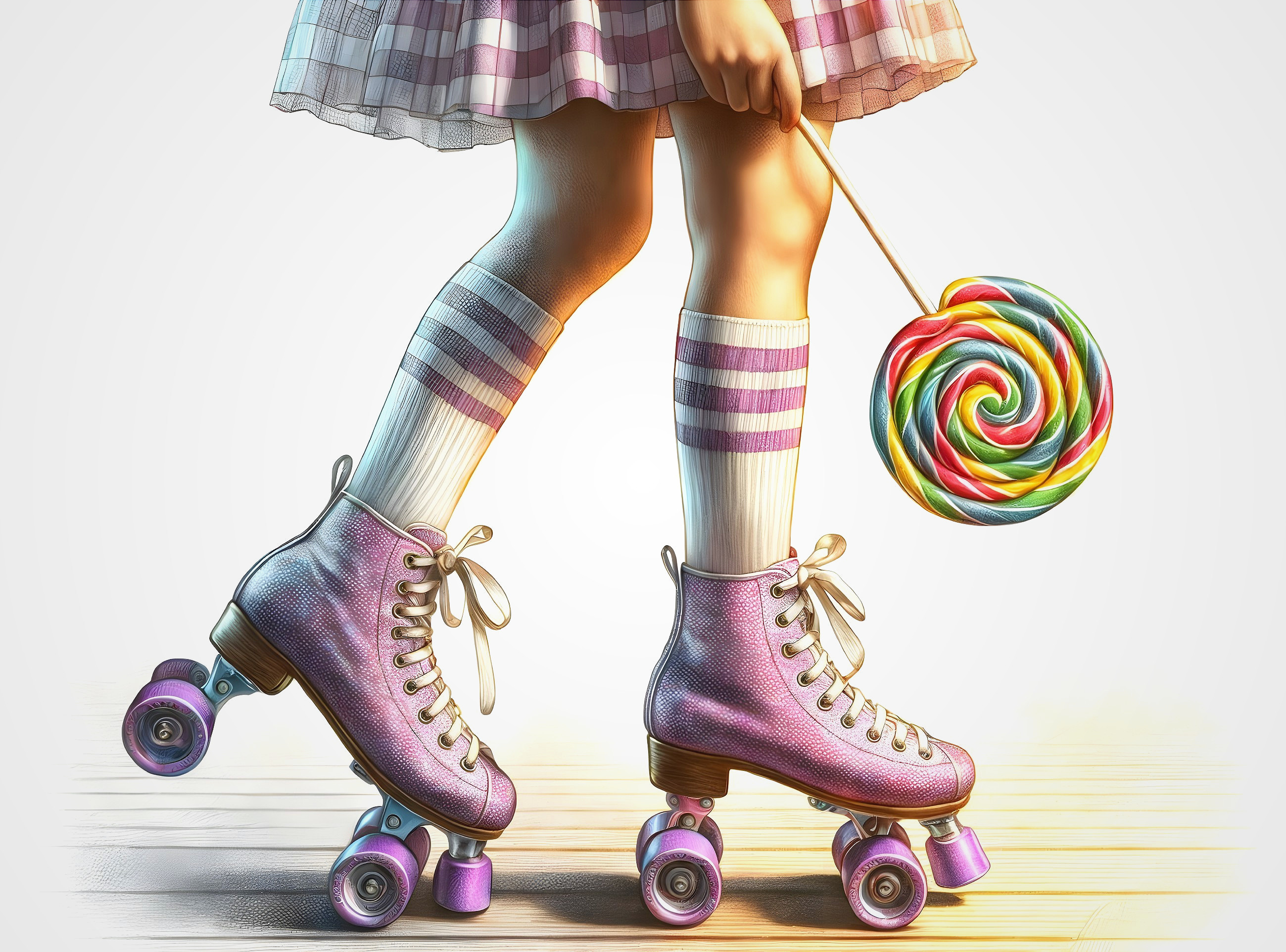 Colorful Roller Skates and Striped Socks with Giant Lollipop