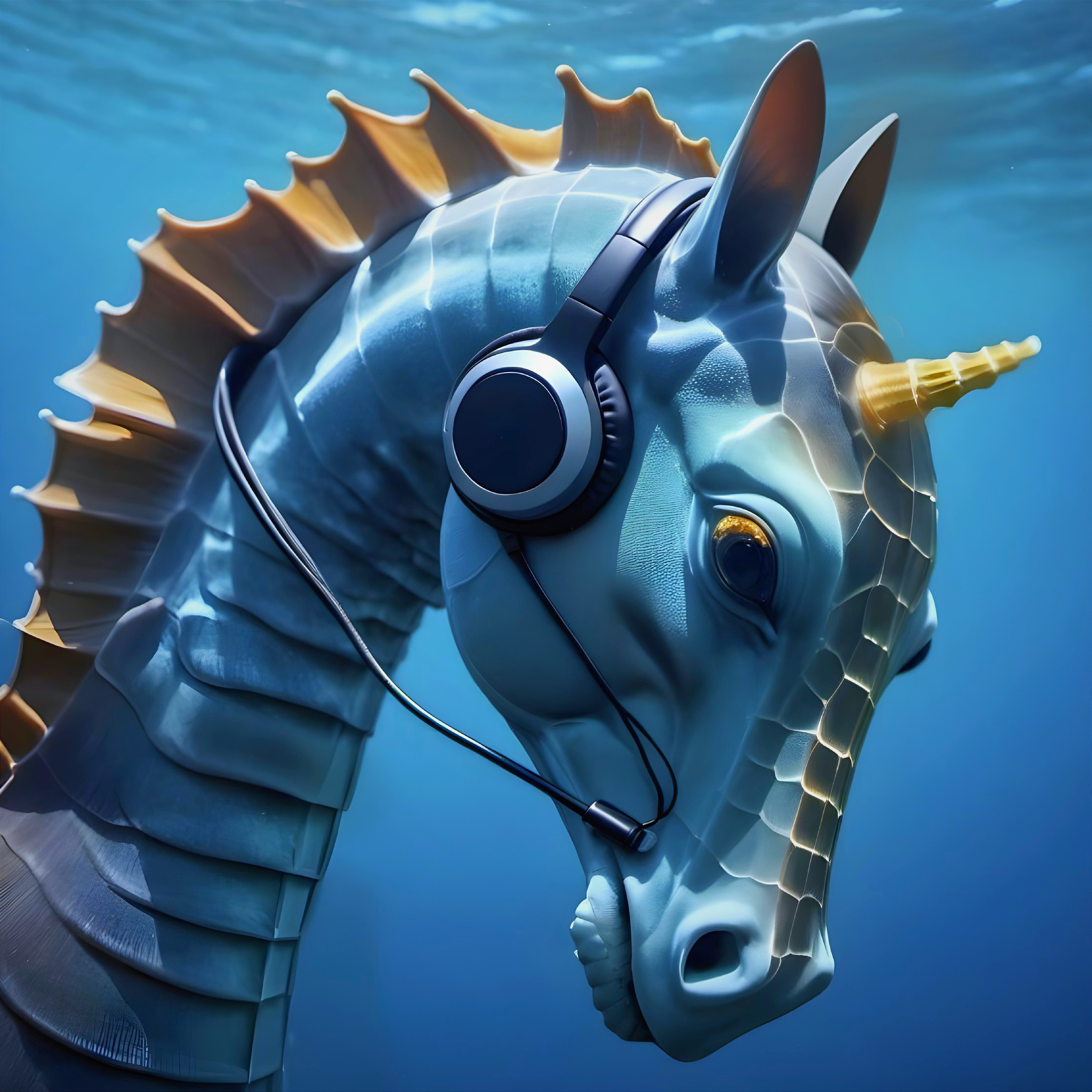 Stylized Seahorse Unicorn Hybrid Underwater Scene