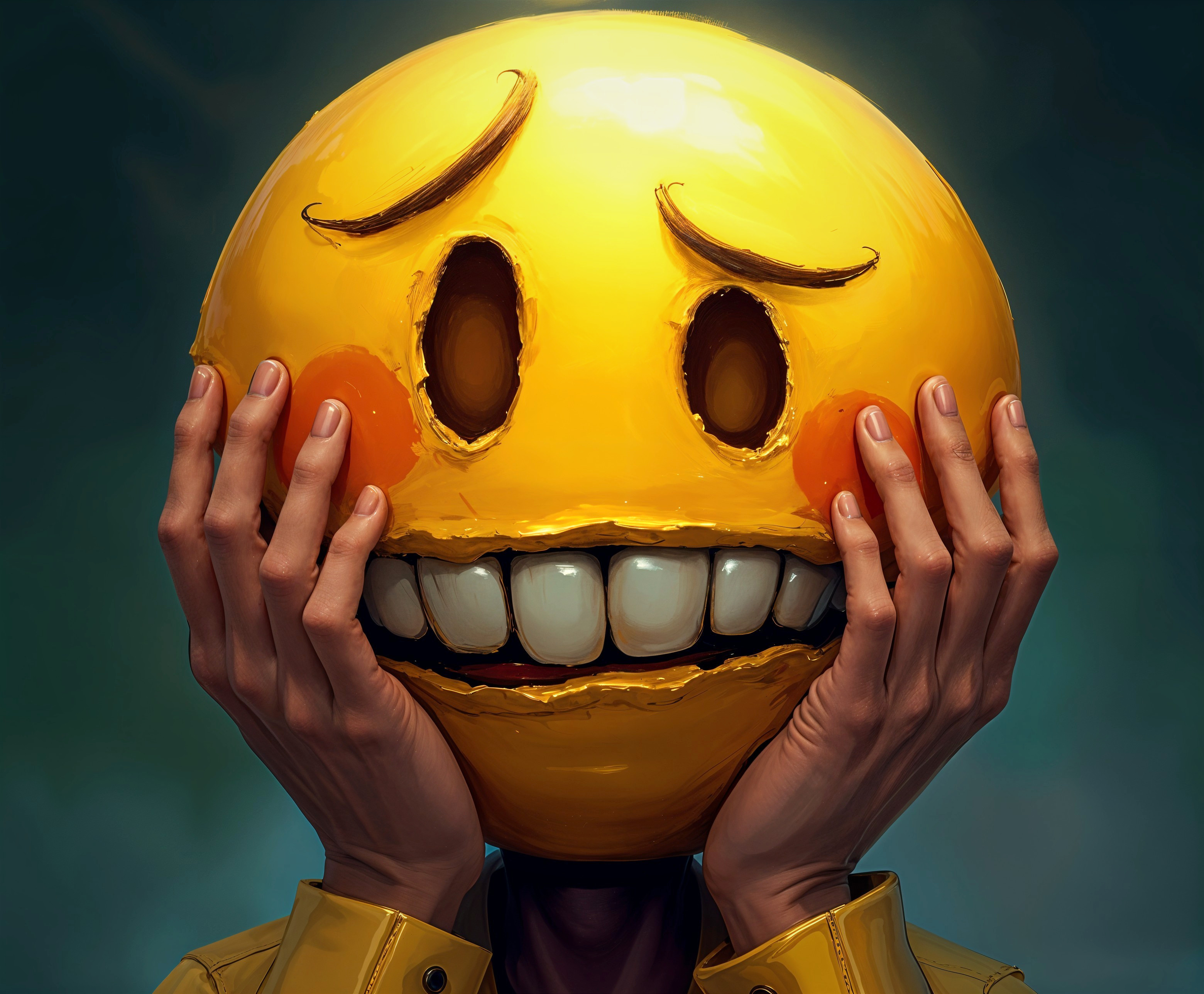 Glossy Yellow Smiley Face with Emotional Contrast