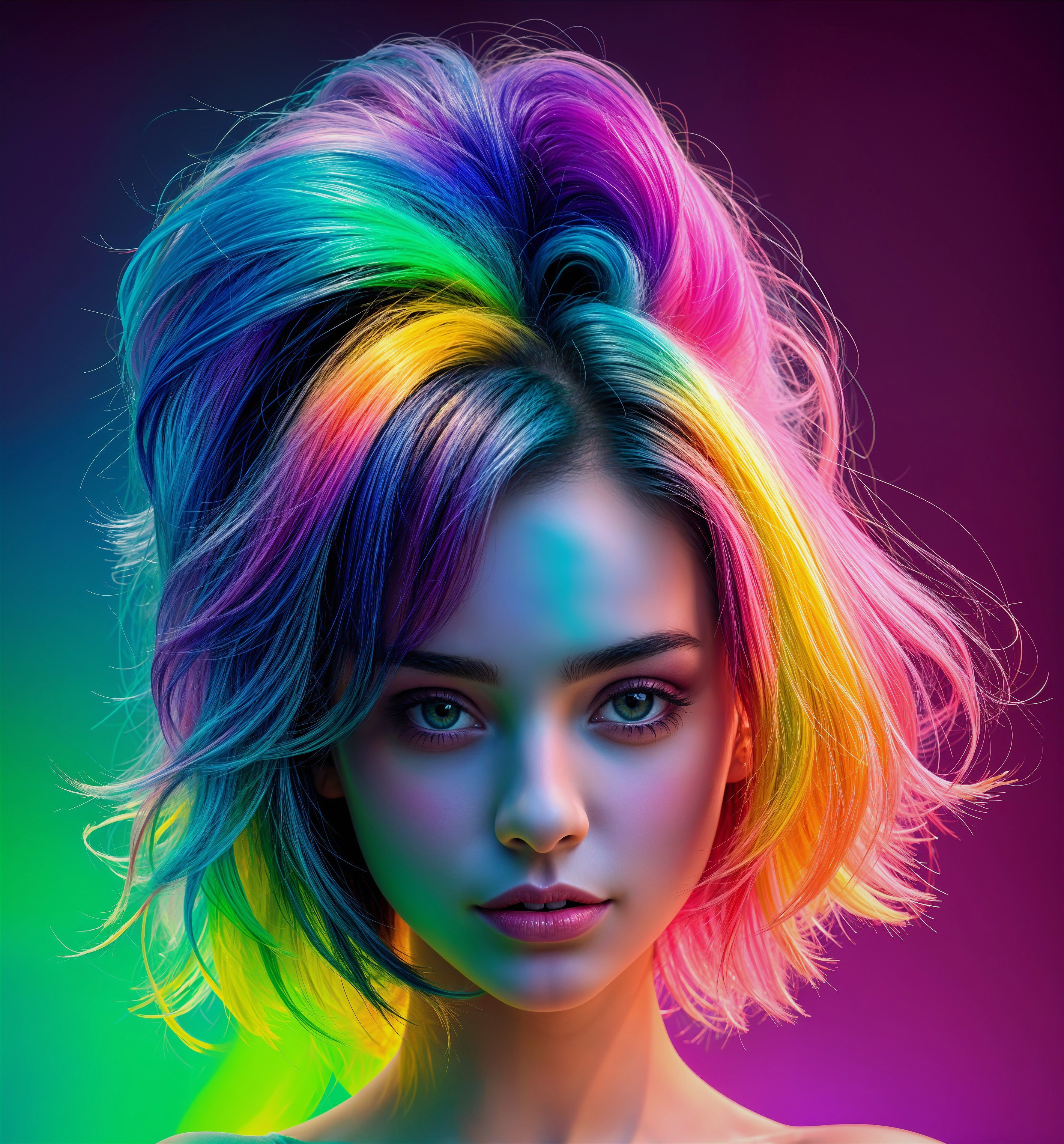 Portrait of a Young Woman with Multicolored Hair
